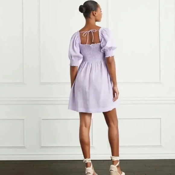 HILL HOUSE Athena Midi Nap Dress Linen Lilac Stripe Size XL Romantic Pockets - Picture 2 of 10